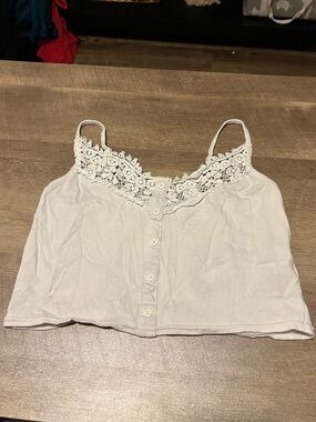 Crochet-Trim White Button-Front Camisole Crop Top — Size Medium